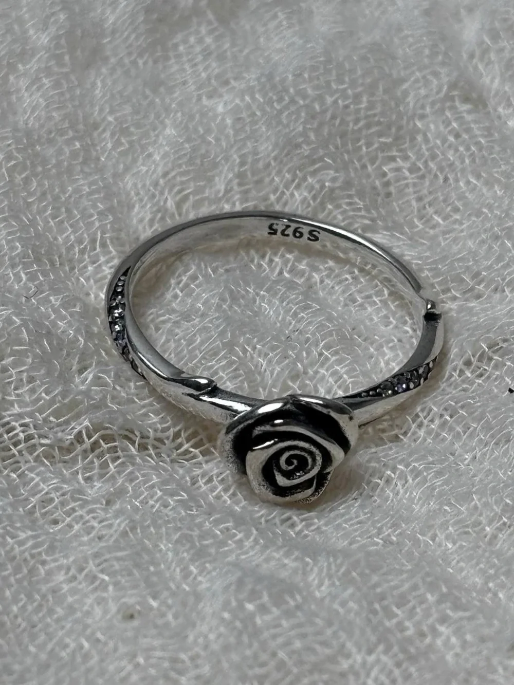 925 Sterling Silver Rose Ring - Silver Floral Band, Size 7